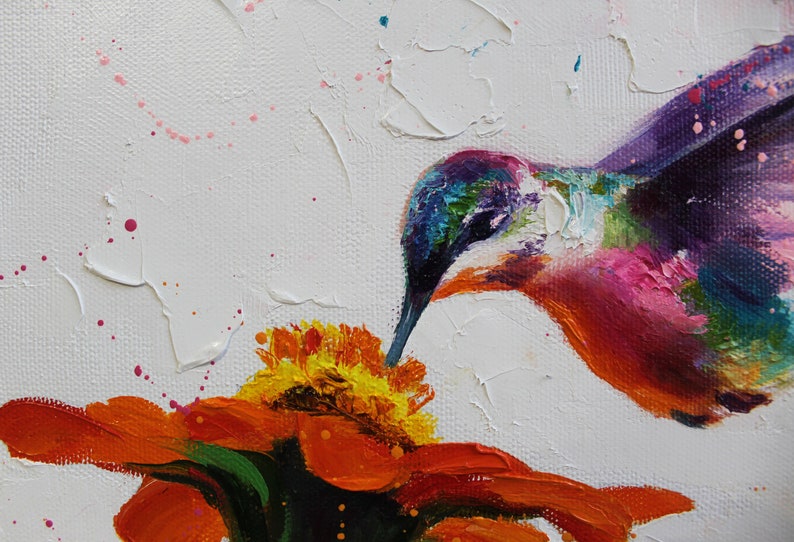 Hummingbird painting original oil 12x12 inches palette knife Etsy