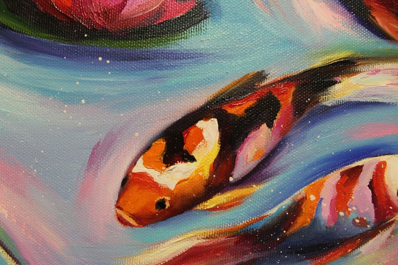 Koi Fish Painting Japanese Carp Wall Art Pond Fish oil | Etsy