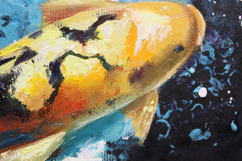 Koi fish painting on canvas Carp oil art Feng Shui painting Japanese Carp Turquoise wall art Fish wall decor Original art 1632 in.