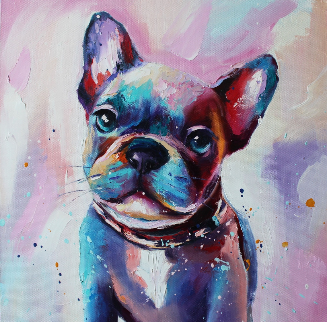 French Bulldog Oil Painting Dog Original Art Canvas Colorful | Etsy