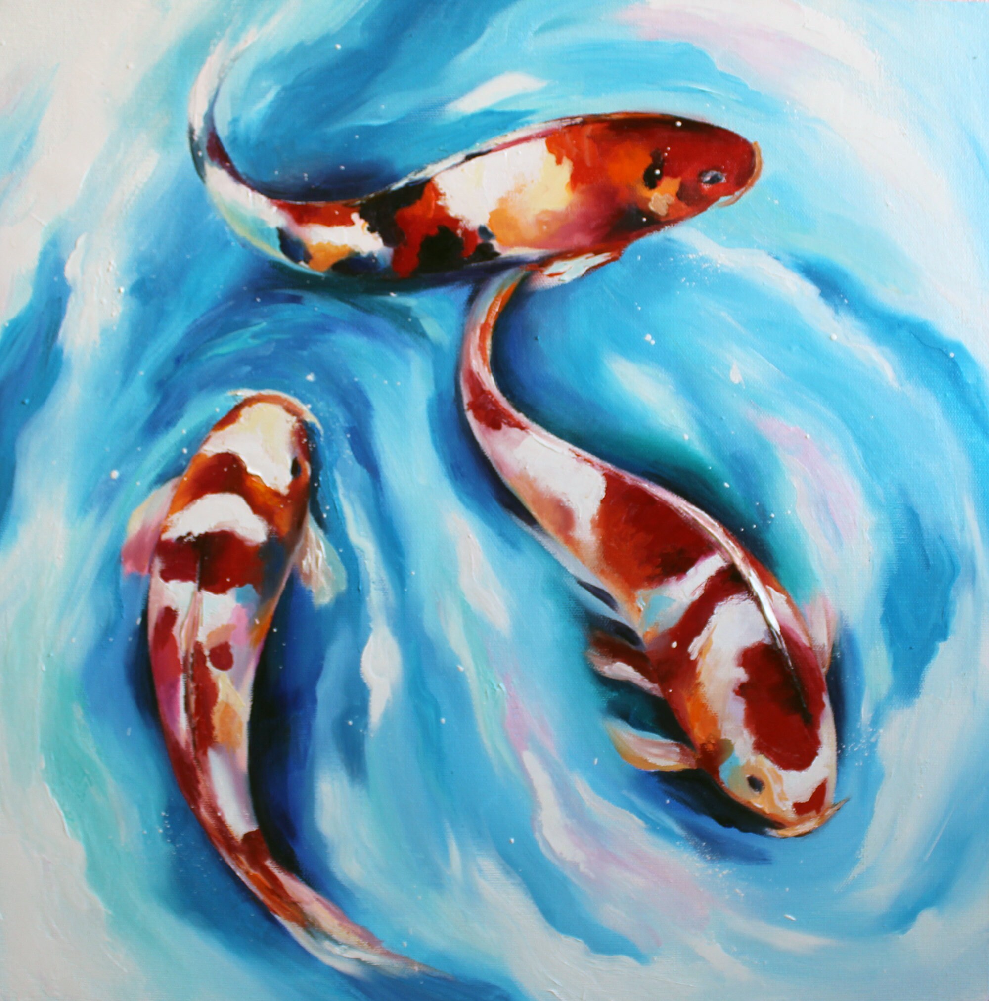Koi fish oil painting on canvas Carp original art 20/20 inch. Etsy