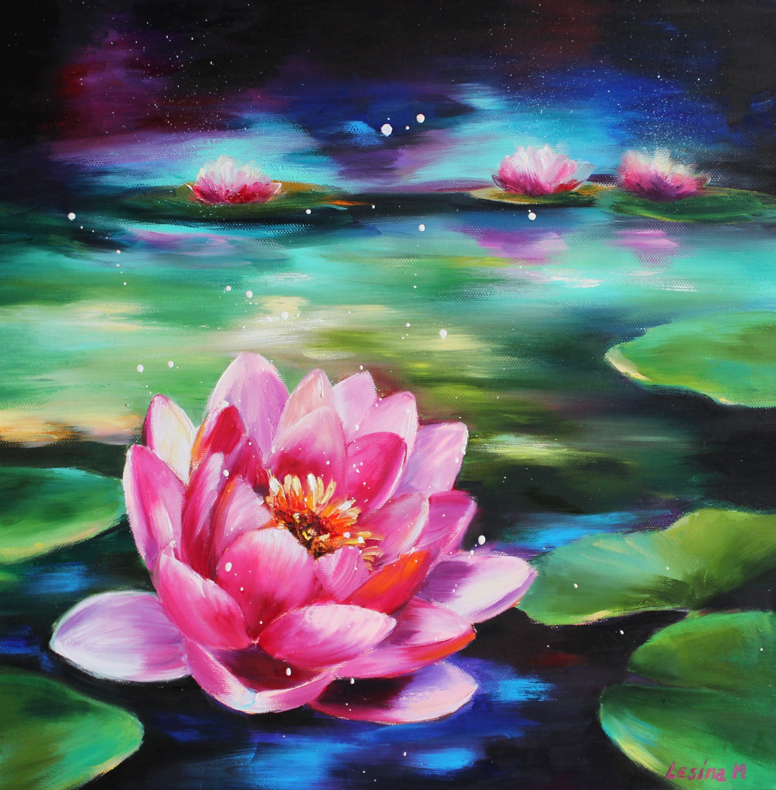 Lotus Wall Art Original Art Oil Painting on Canvas Home Decor Etsy