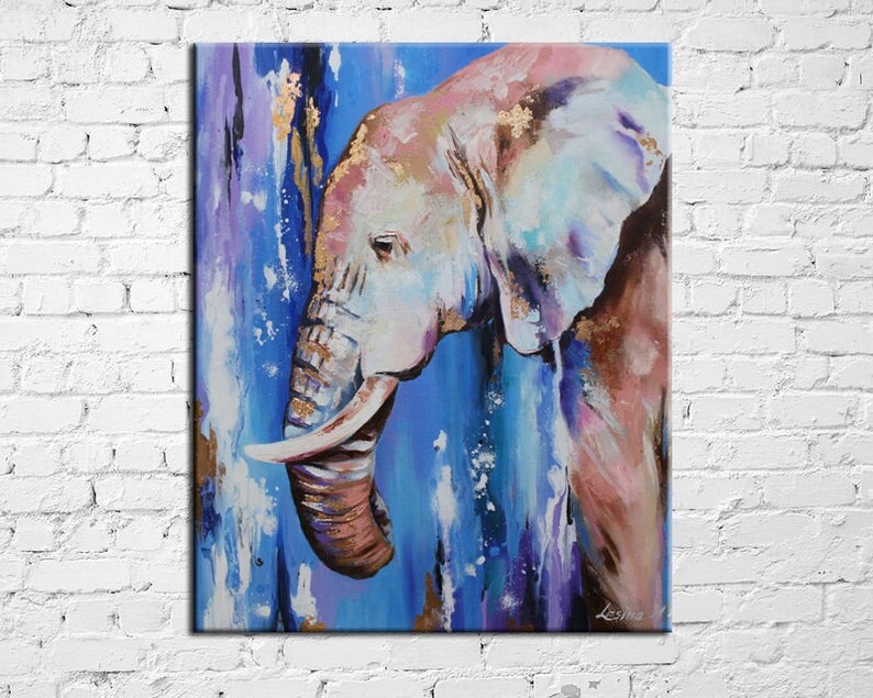 Colorful elephant painting Modern Multicolor animals art oil on canvas Elephant Artwork Elephant decor Indian art Nursery elephant fine art.