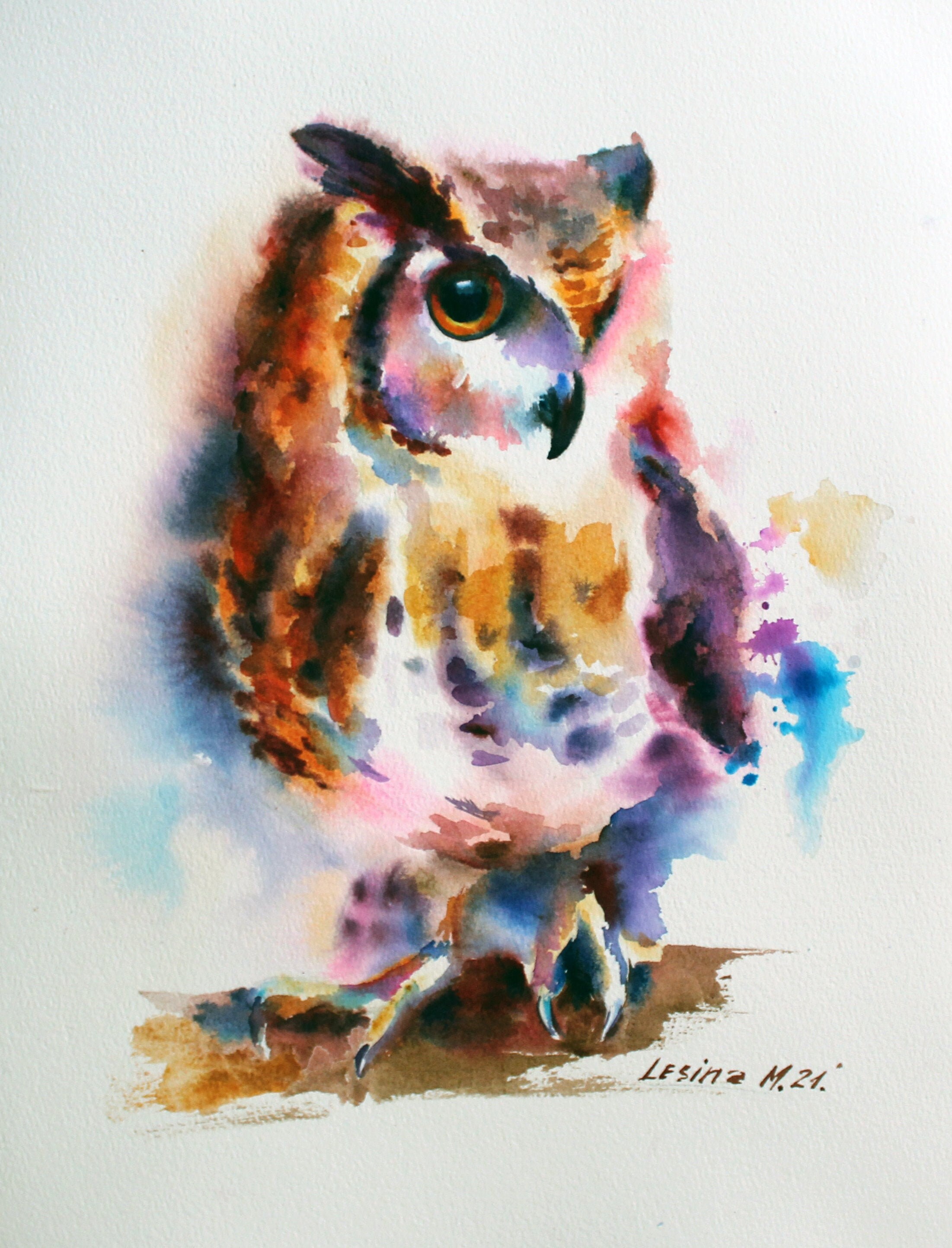 Eule original Aquarell Malerei Eule Illustration Vogel | Etsy