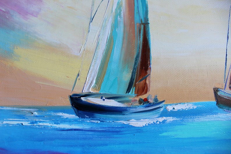 Sailboats oil painting on canvas Palette knife Impasto Sailing Etsy