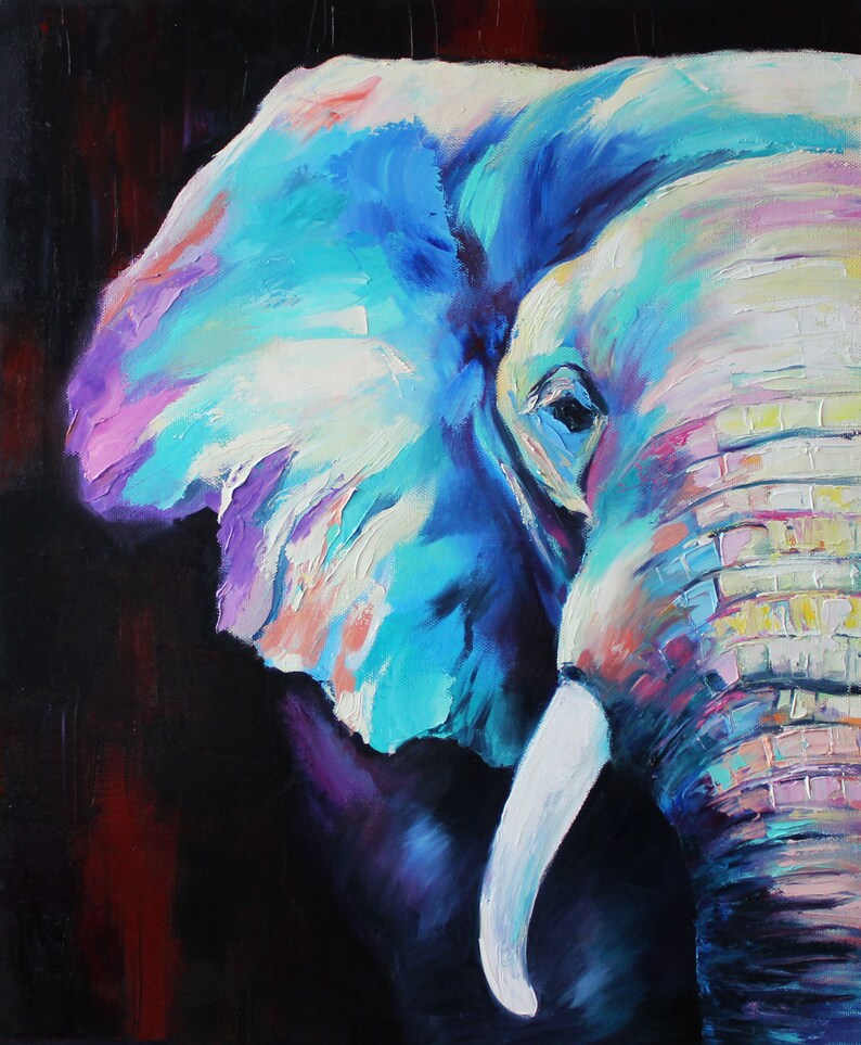 Elephant Oil Painting Colorful Animals Art On Canvas Elephant Etsy