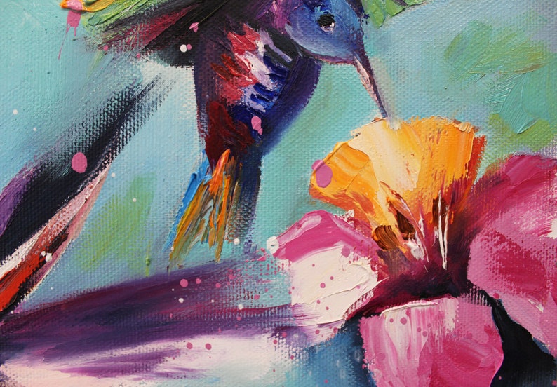 Hummingbird painting original oil 16x16 inches palette knife Etsy