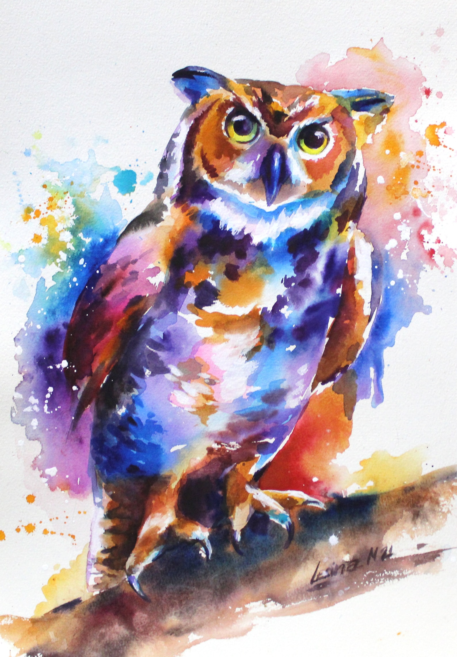 Eule Aquarell Malerei Eule Illustration Vogel Original Kunst | Etsy