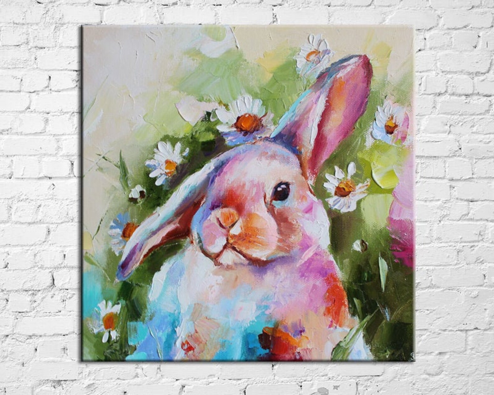 Rabbit oil painting on canvas Hare art Colorful animal Etsy