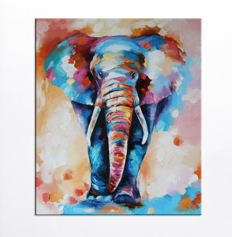 Colorful elephant painting Modern Multicolor animals art oil on canvas Elephant Artwork Elephant decor Indian art Nursery elephant fine art.