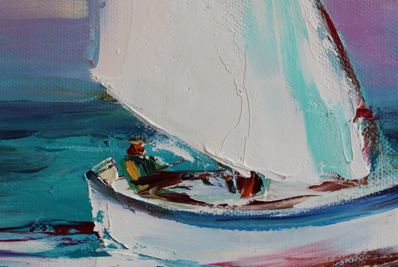Sailboats oil painting on canvas Palette knife Impasto Sailing Etsy