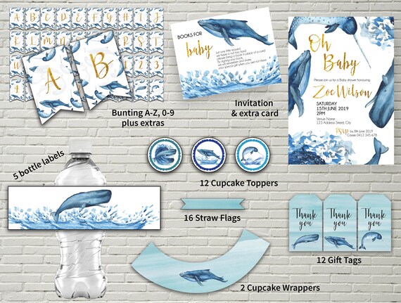 Whale Party Decorations Bundle Gender Neutral Baby Shower Etsy