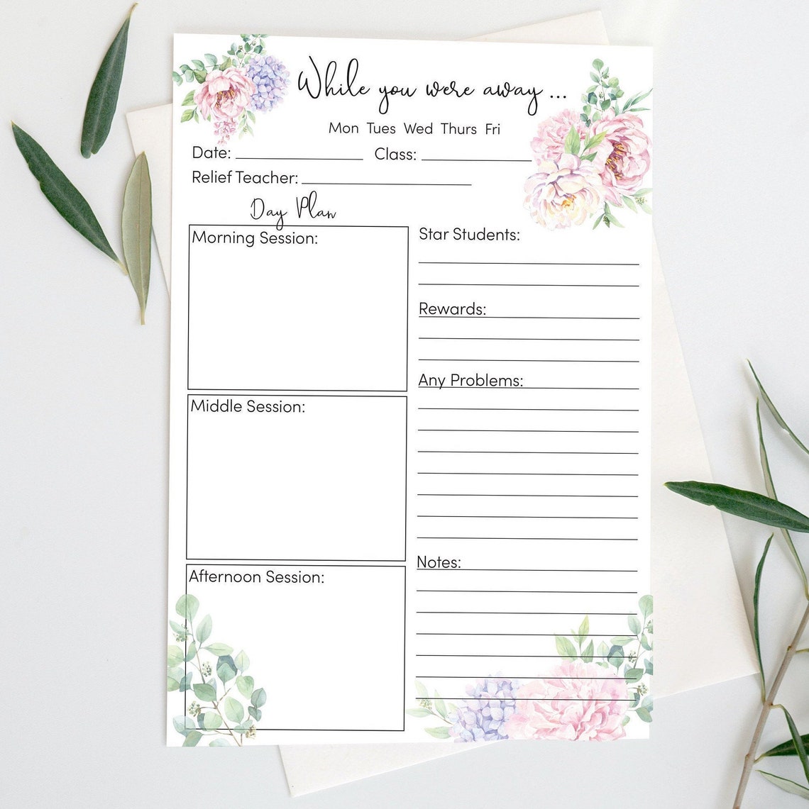 Hydrangea Relief Teacher Day Feedback Substitute Teacher Etsy