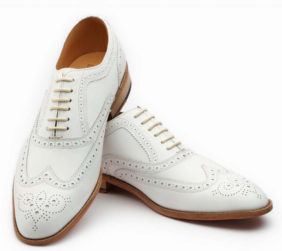 White Leather Wingtip Brogues - Etsy