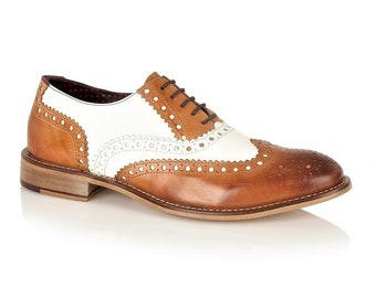 Jazz Spectator Oxford-Brogues-Tan & White