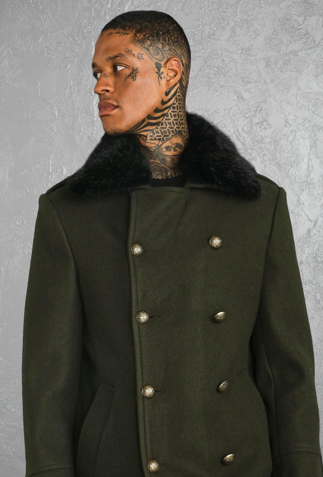 Faux fur top military coat