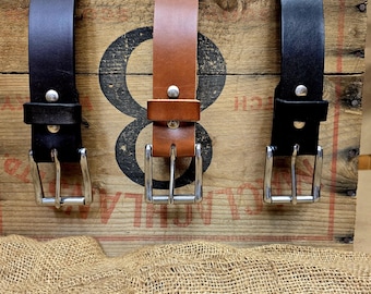 1.5" Full Grain Leather Belts: USA Made, Solid Brass or Stainless Buckle