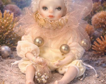 OOAK Art Doll Little Pearl, Handmade Collectible Art Doll, Cernit Clay, 25 cm