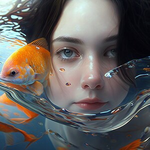 Wall painting for the interior &quot;Girl and fish&quot;