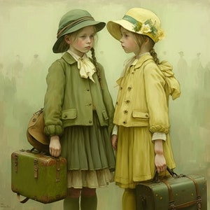 Wall painting for the interior &quot;Girls with a suitcase&quot; portrait