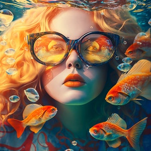 Wall painting for the interior &quot;Girl and fish&quot;