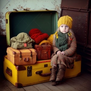 Wall painting for the interior &quot;Girl and suitcase&quot; portrait