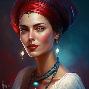 Wall painting &quot;Girl on a blue background&quot; portrait