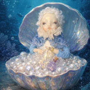 OOAK Art Dock Pearl Collector – Floppy Leg Docka, Handgjord Samlardocka, Cernit Clay, 25 cm