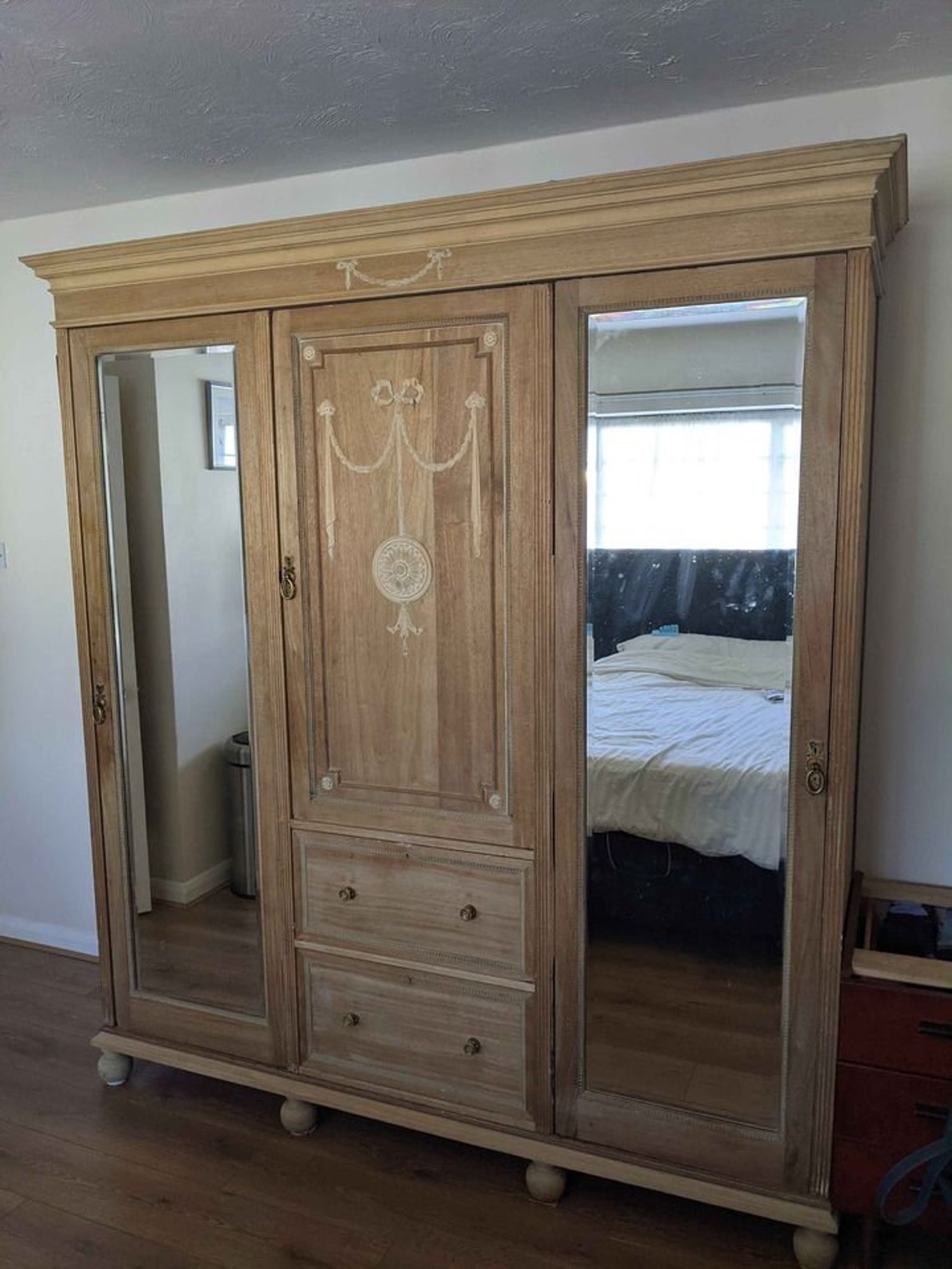 Antique Knockdown Wardrobe Huge Capacity Pretty Mouldings Etsy