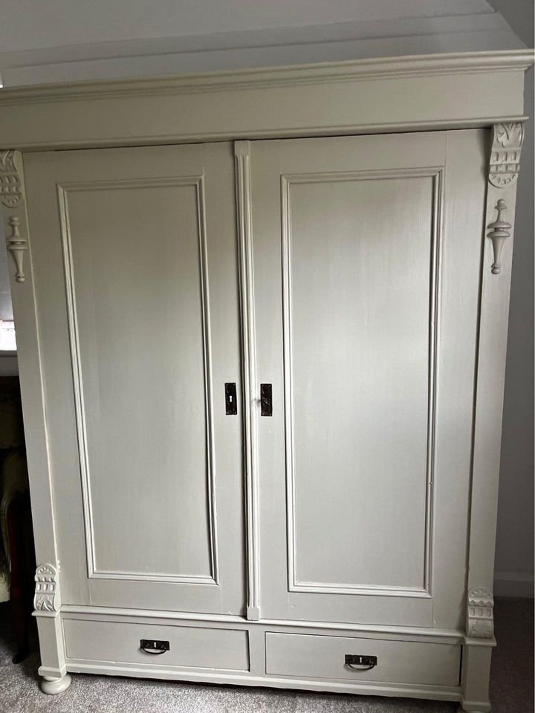 Antique Pine Knockdown Wardrobe Armoire Gustavian Style Original Lock