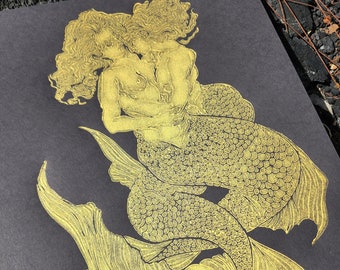 Sirens - Metallic Gold Linoprint