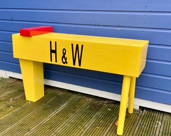 Harland & Wolff Bench. Indoors or Outdoors. Belfast Titanic Quarter Northern Ireland Samson and Goliath Bloodlands