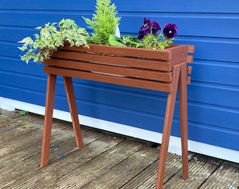 Danish style mid century teak colour wooden garden planter