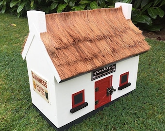 Irish Pub / Cottage Style Birdhouse With Thatched Roof Made in Belfast