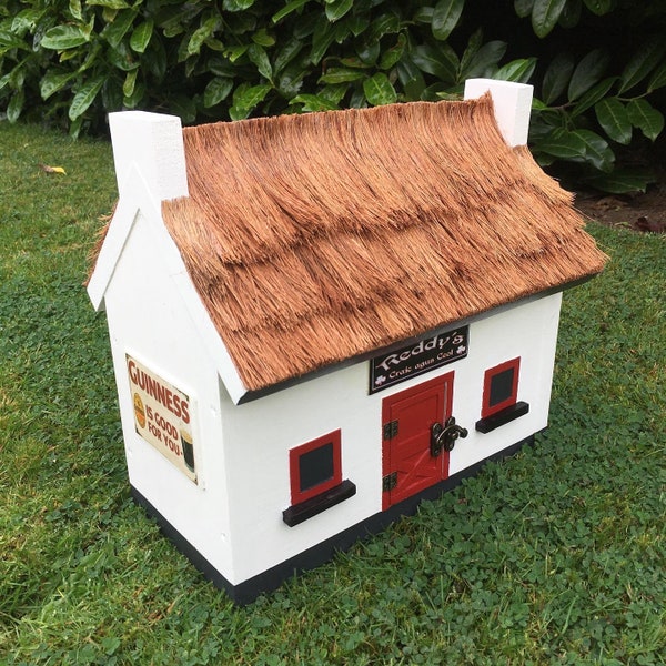 Irish Pub / Cottage Style Birdhouse With Thatched Roof Made in Belfast
