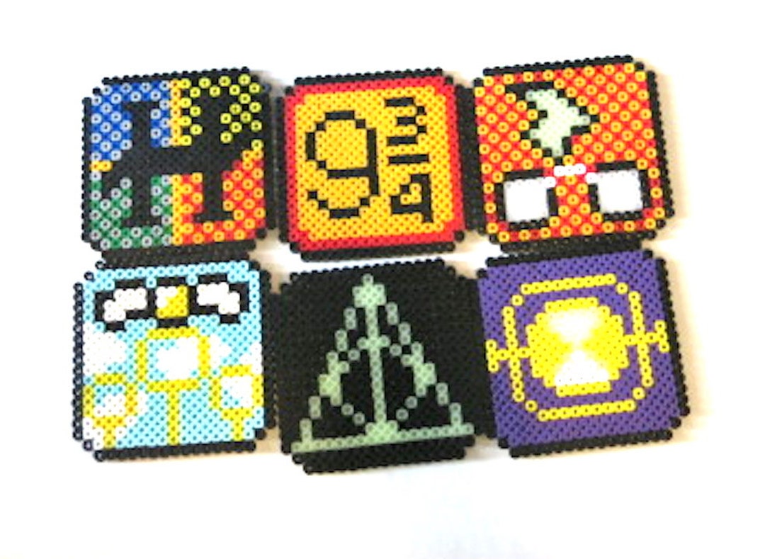 Perler Beads Set of 6 Harry Potter Coasters 