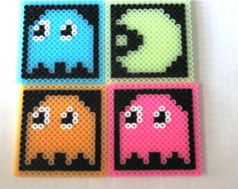 Glowing Pacman Ghost Perler Bead Coasters