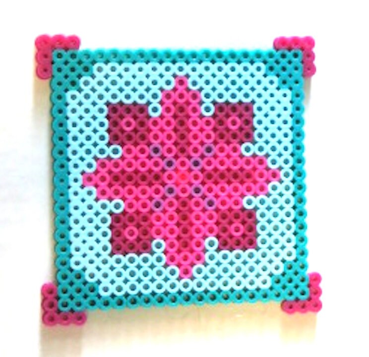 Perler Beads Set of 6 Floral Geo Coasters Etsy