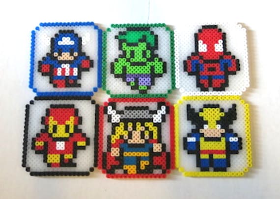 Perler Beads Set of 6 Avengers Coasters or Magnets 