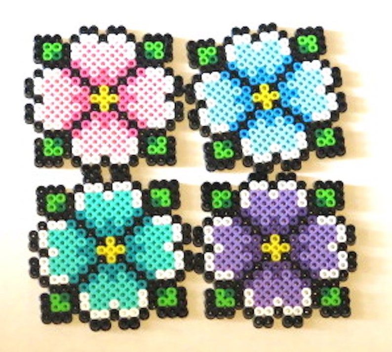 Perler Beads Flower Coaster Magnet or Keychain