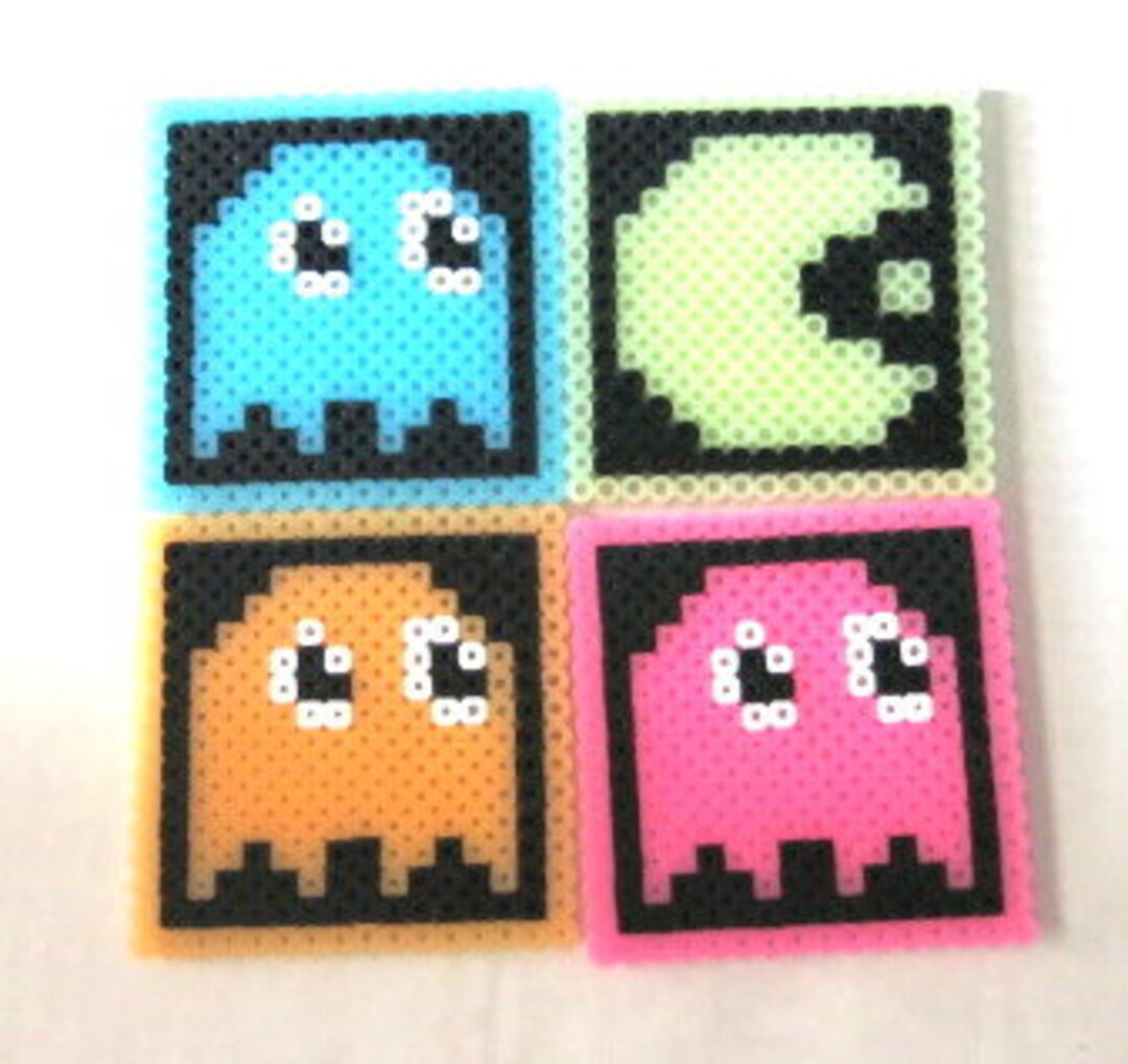 Perler Beads Set of 4 Glow in the Dark Pac Man Coasters - Etsy