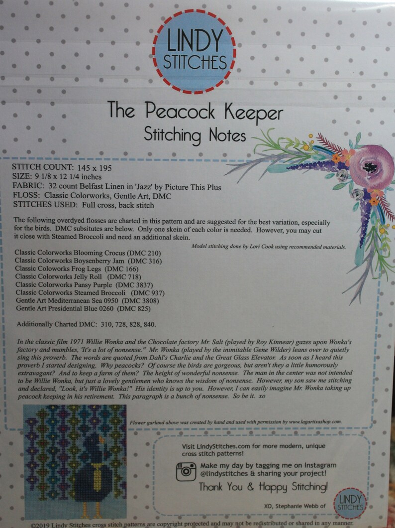 The Peacock Keeper Counted Cross Stitch A Little Nonsense Lindy Stitches Relished by the Wisest Men