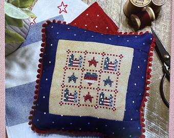 Primrose Cottage Stitches - July Nine Patch - Patriotic - Lindsey Weight - American - Cross Stitch