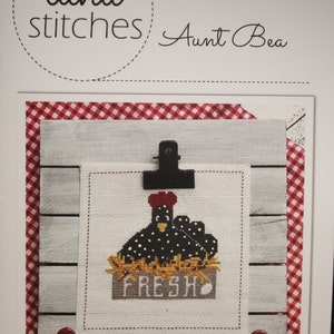 Luhu Stitches - Aunt Bea - Hen - Fresh Eggs - Black and White Speckled Hen - Cross Stitch