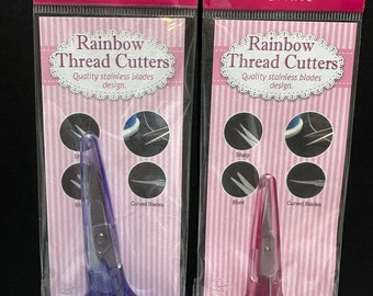 Sew Mate Scissors - Rainbow Thread Cutters - Purple Curved 3 3/4" - Pink Non-Curved 3 1/4” scissors