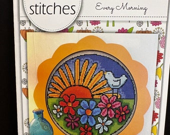 luhu stitches - New Every Morning - Bluebird Singing to the East - Floral Sunrise - Counted Cross Stitch