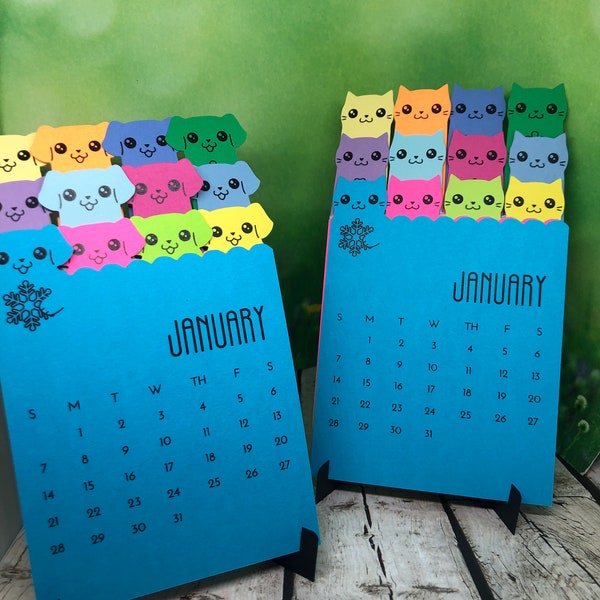 2024 Layered Cat and Dog Desk Calendar, Gifts for Cat Lovers, Gifts for Dog Lovers, Monthly Calendar, Kitty Calendar, Puppy Calendar