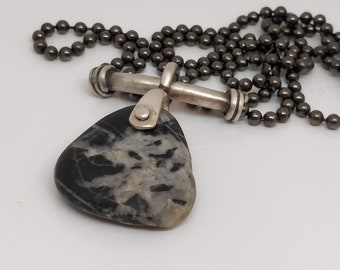 Black and white beach pebble necklace