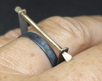 Unique sterling silver and gold ring