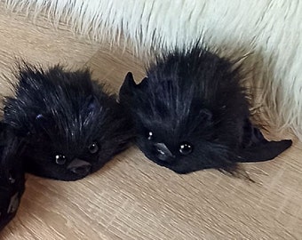 Black Bat Plushie, Faux Fur Stuffed Animal, Halloween Gift